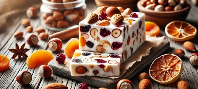 Turrón casero de frutos secos y frutas