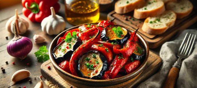 Aperitivo de berenjenas y pimientos. No he probado una receta más rica