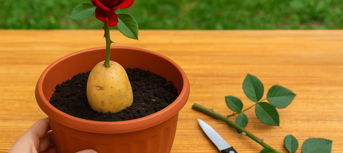 Método sencillo para reproducir rosas con una patata.