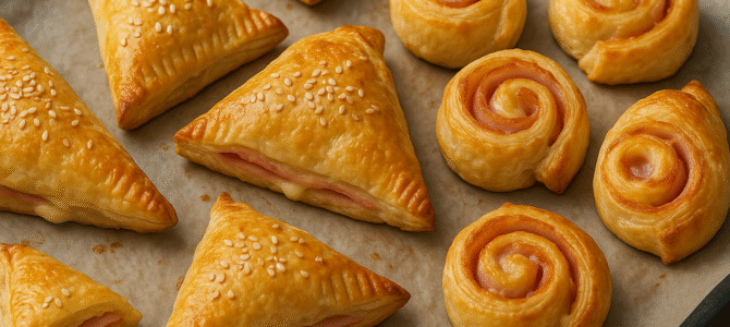 Cuadraditos de hojaldre con jamón y queso Cuadraditos de hojaldre con jamón y queso