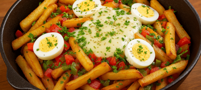 Papas fritas con verduras, huevo y queso: una receta irresistible que todos te pedirán