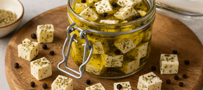 Cubitos de queso caseros con hierbas y pimienta negra