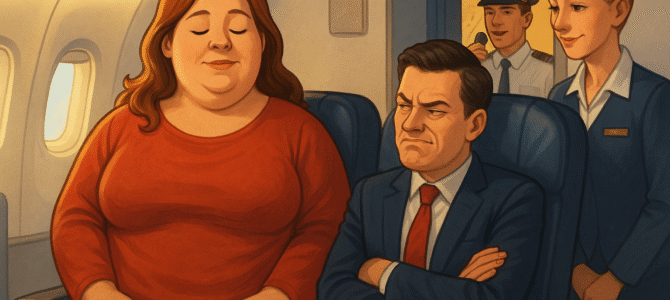 Hombre rico se burla de una mujer con sobrepeso en el avión… hasta que el capitán hace esto.