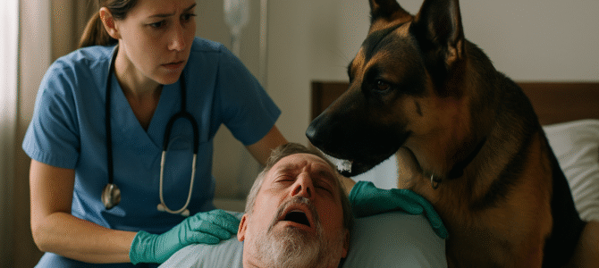 Los médicos trajeron al perro para que se despidiera de su dueño, pero de repente, el animal, con gran inteligencia, comenzó a ladrar fuertemente y saltó sobre la cama del oficial.