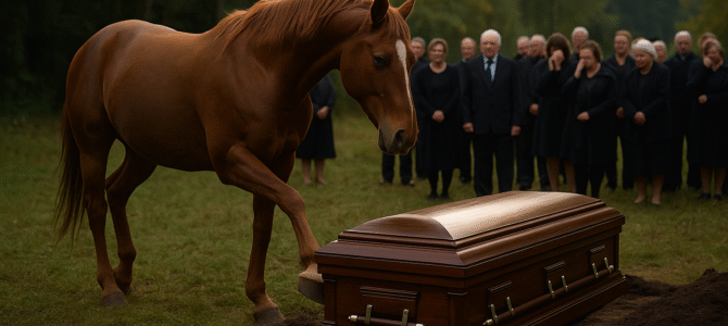 Durante el funeral, un caballo salió del bosque y corrió directamente hacia el ataúd: los asistentes quedaron impactados al descubrir por qué el animal lo hizo