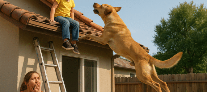 Un grito, un salto, la vida en suspenso: el instinto de un perro ante un peligro inminente.