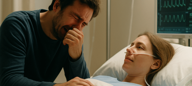 Un hombre se despide de su esposa mientras ella no tiene el respirador, pero luego pronuncia cinco palabras que lo hacen desmayarse. Un hombre se despide de su esposa mientras ella no tiene el respirador, pero luego pronuncia cinco palabras que lo hacen desmayarse.