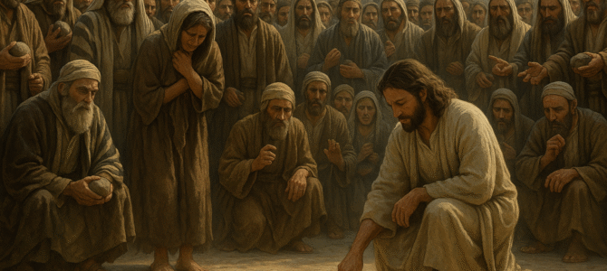 Jesús escribe en el suelo. Jesús escribe en el suelo.