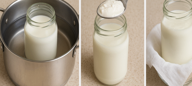 Ya no compramos crema agria: la preparamos en casa en 40 minutos con 1 litro de leche.
