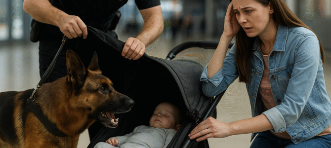 Un perro pastor alemán saltó sobre una mujer con un cochecito: cuando el agente de aduanas miró dentro… Estaba sorprendido por lo que descubrió