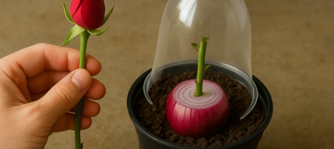 Un método eficaz para reproducir rosas, para el cual se necesita una cabeza de cebolla roja.
