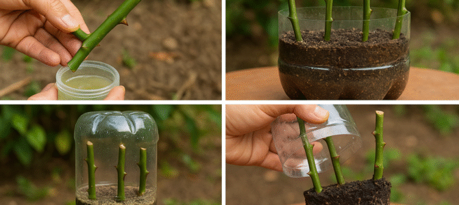 Las raíces de las rosas crecen increíblemente rápido en botellas de plástico.