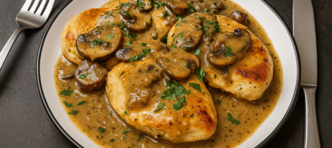 Cómo hacer pechuga de pollo en salsa de champiñones