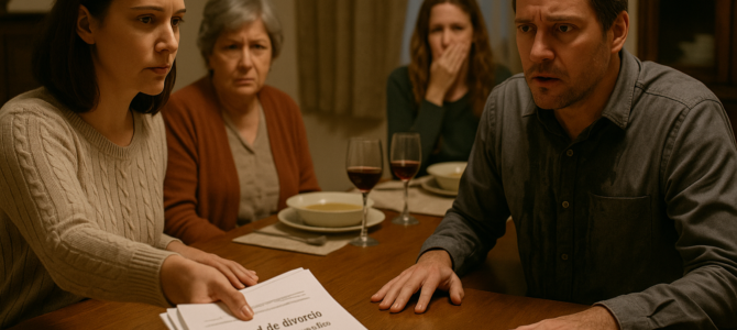 En una cena familiar, mi esposo me pidió que me fuera de la casa — diez minutos después, todo cambió cuando puse unos documentos sobre la mesa