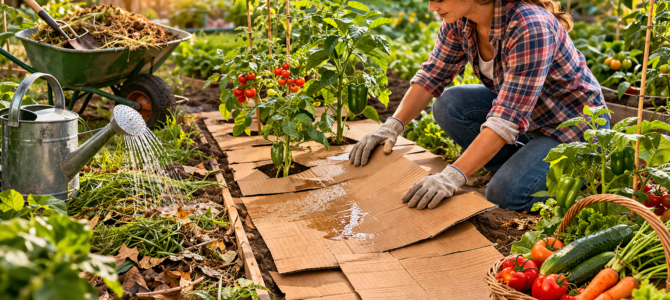 Cómo reutilizar cartón para crear una cama de cultivo práctica y mejorar el rendimiento del huerto.