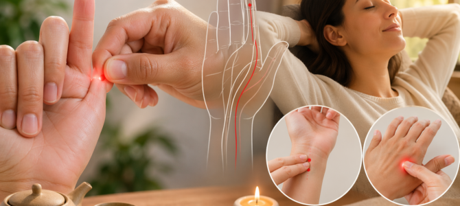 Relación entre puntos de acupresión en el dedo meñique y el bienestar general según la medicina tradicional.