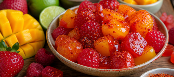 Receta de gomitas naturales enchiladas sin azúcar de mango y frutos rojos con chamoy.
