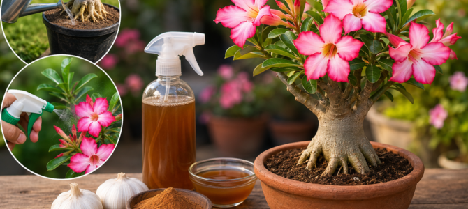Solo coloca una cucharada y tu rosa del desierto no dejará de florecer: el truco que muchos jardineros utilizan.