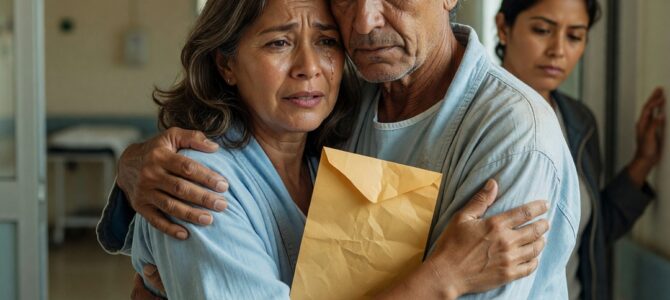 Abracé a mi esposo en la puerta del hospital mientras escondía una carta que lo cambiaba todo