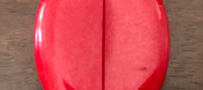¿Qué es este objeto rojo ovalado sin cierre ni botones? Es un monedero de goma de los de antes